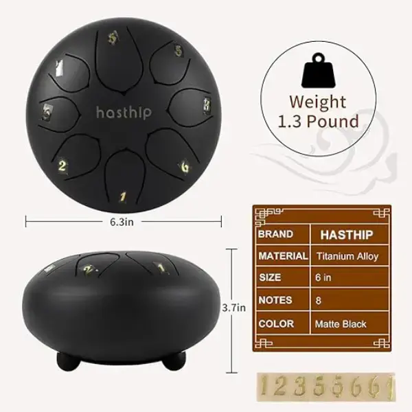 HASTHIP® Steel Tongue Drum 8 Note, 6 inch Percussion Instrument Handpan Drum with Bag