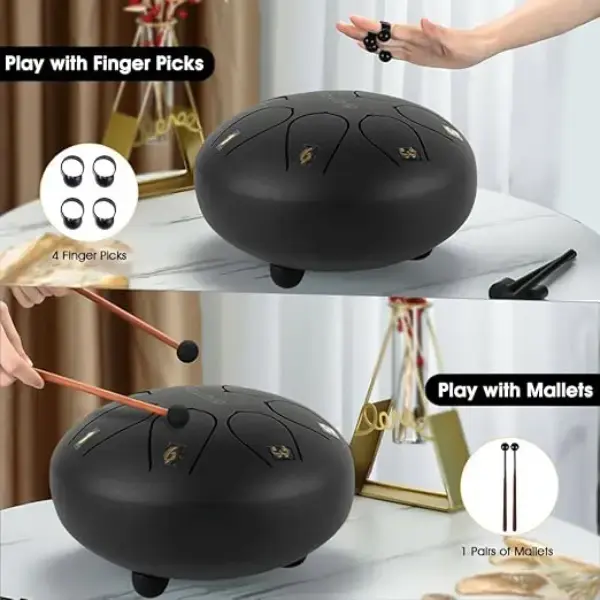 HASTHIP® Steel Tongue Drum 8 Note, 6 inch Percussion Instrument Handpan Drum with Bag