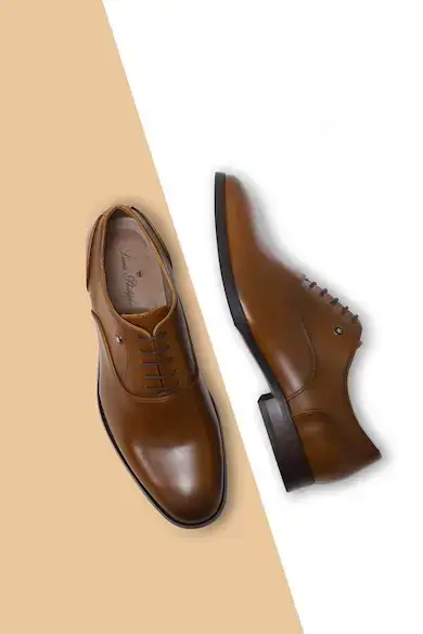 LOUIS PHILIPPE- Men Classic Plain Toe Oxford Leather Brown Lace Up Shoes