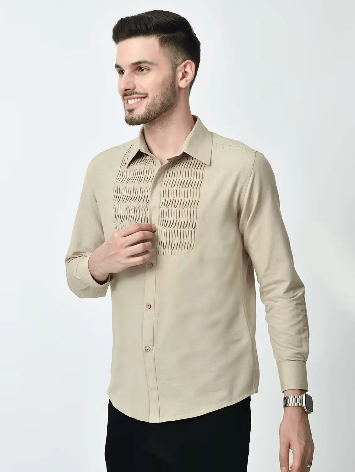 Beige self design casual shirt