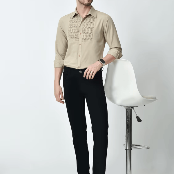 Beige self design casual shirt