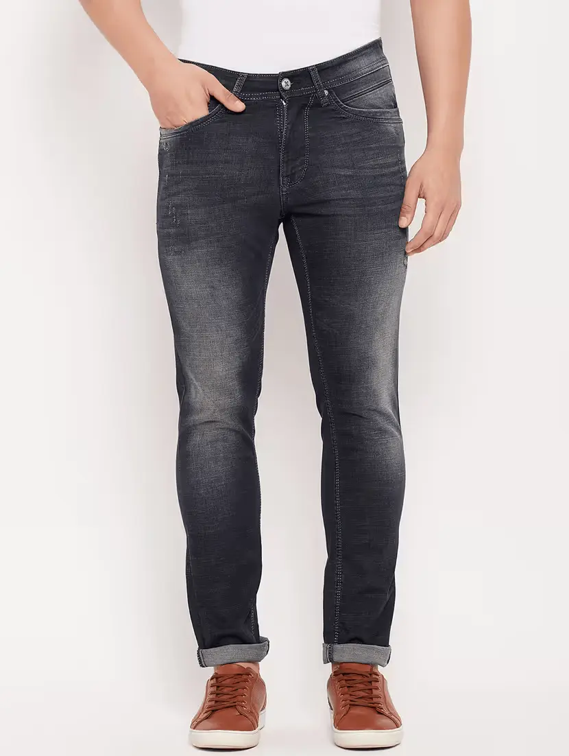 Mid rise light washed denim