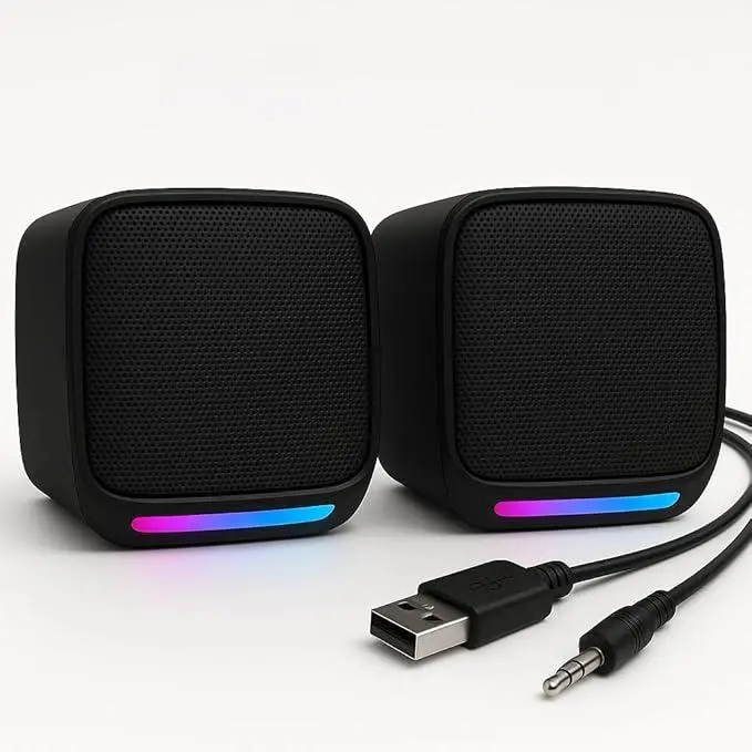 USB Computer Speakers – 6W Stereo Sound with Multicolor LED Lights