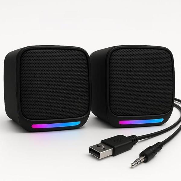 USB Computer Speakers – 6W Stereo Sound with Multicolor LED Lights