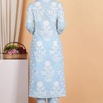 Women's Cotton Calf Length V-Neck Botanical Print Regular Fitted Anarkali Kurta